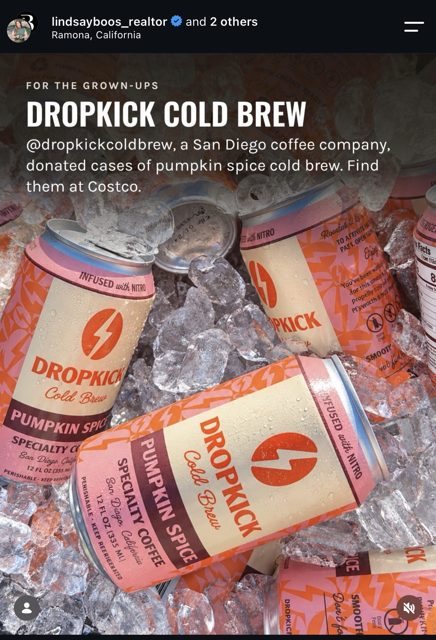 Pumpkin Spice cans on ice, donated by DropKick in Ramona
